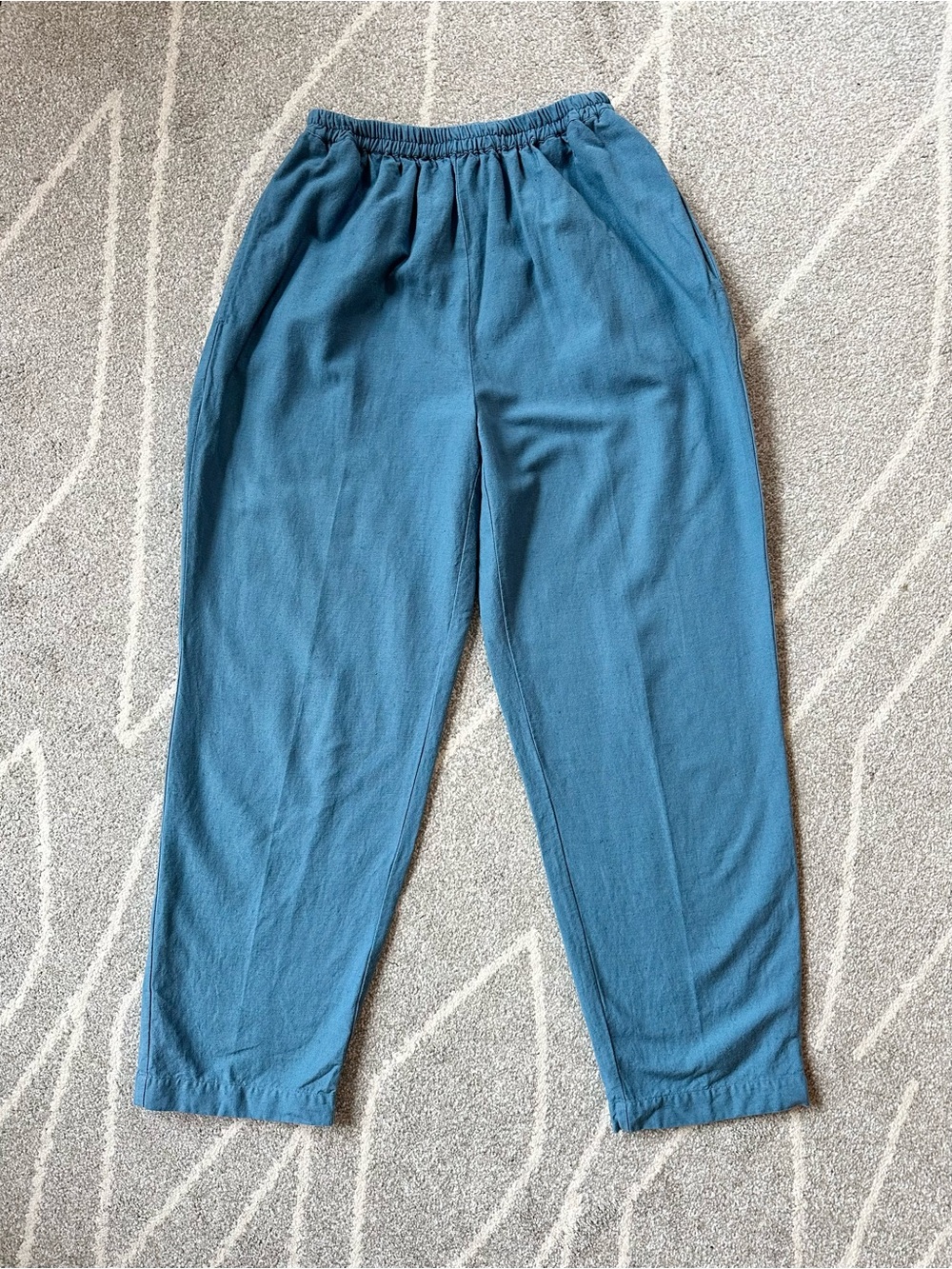 Bedford Fair Vintage 80s Pull-on Blue Linen Rayon Blend Straight Leg Pants